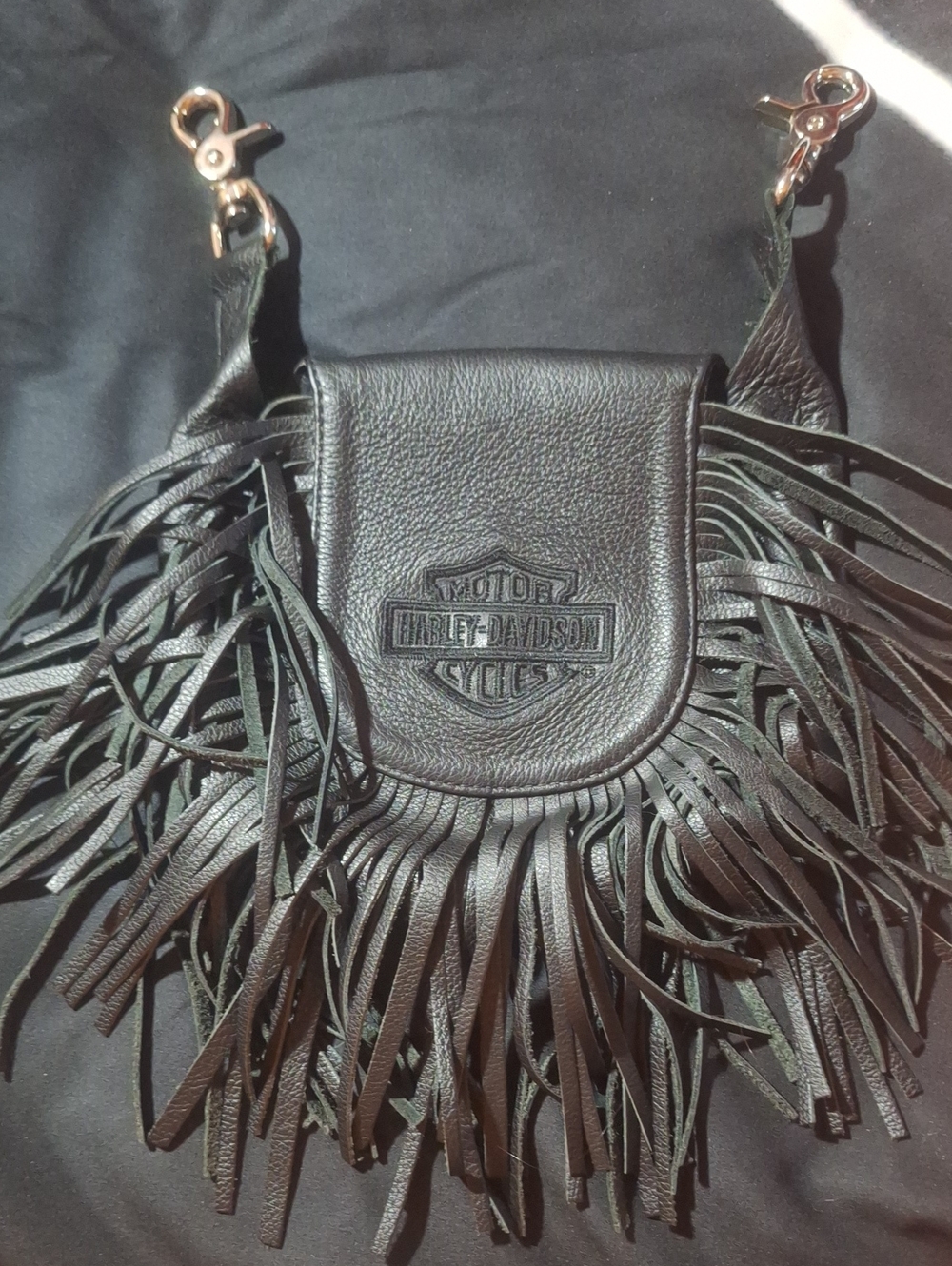 Vintage Harley-Davidson Black Leather Fringe Hip Clip Bag
